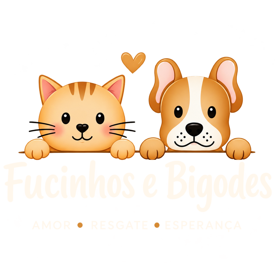 Ilustração da FUBI: um gato e um cachorro lado a lado sob um coração